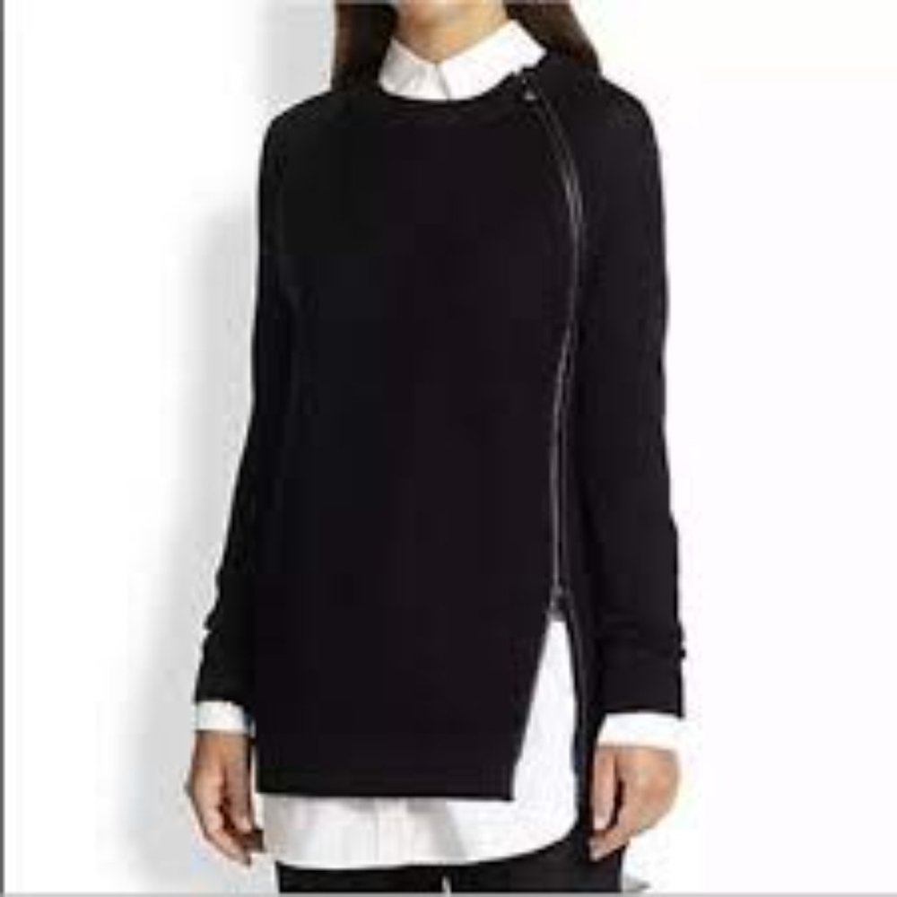 Vince Crew Neck Sweater Black One Side Zipper Design S